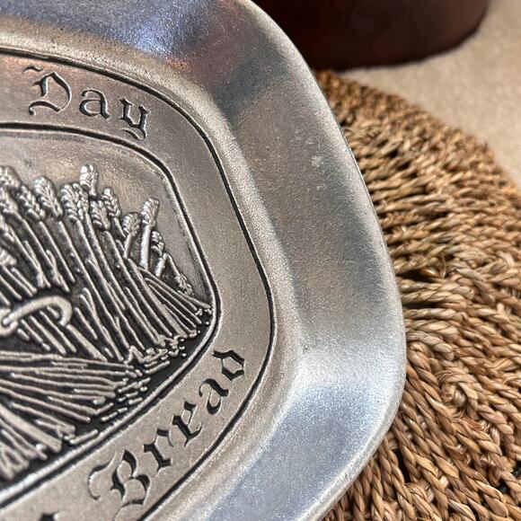 Vintage Pewter Tray with Give Us this Day Phrase and Farmer Working in Field - Picture 5 of 10